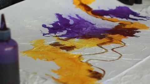 Painter In Art Studio ink and Paint Brushes Stock Footage 71967417