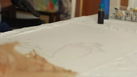 Painter In Art Studio ink and Paint Brushes Stock Footage 71967459