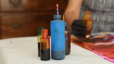 Painter In Art Studio ink and Paint Brushes Stock Footage 71967846