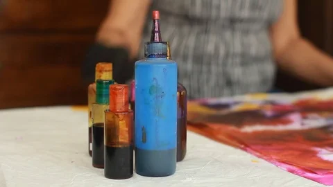 Painter In Art Studio ink and Paint Brushes Stock Footage 71968462