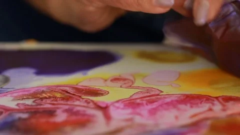 Painter In Art Studio ink and Paint Brushes Stock Footage 71968609