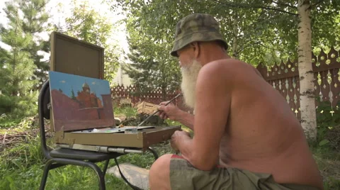 Painter artist posing Stock Footage 65641700