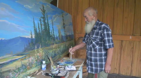 Painter artist posing Stock Footage 66371201