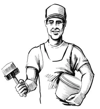 Painter with brush Stock Illustration