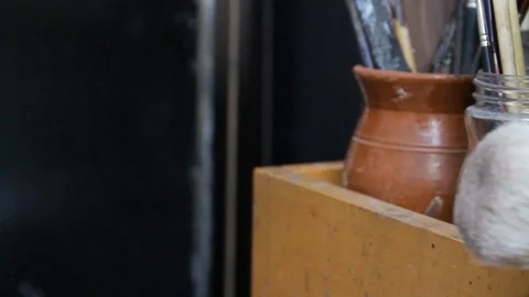 Painter Brushes Closeup Shot over Slider Stock Footage 110480941