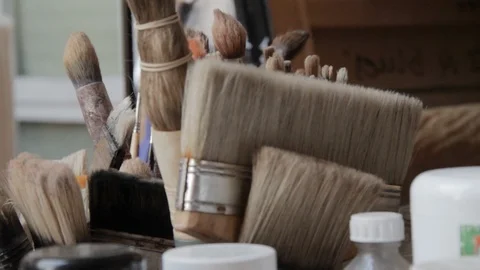 Painter Brushes of Different Styles and Sizes Stock Footage 110480328