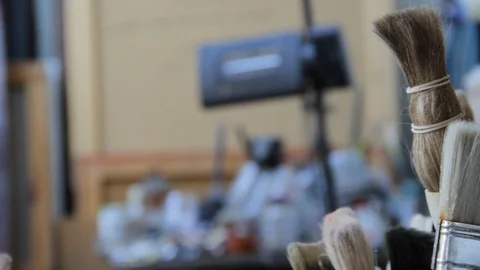 Painter Brushes of Different Types Stock Footage 110480523