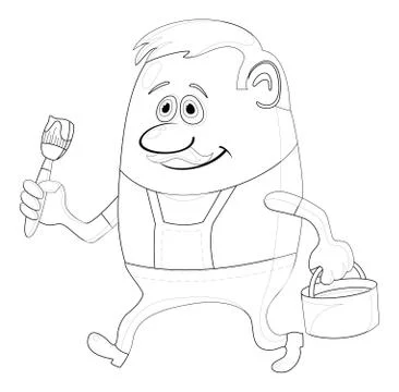 Painter with bucket, contour Stock Illustration