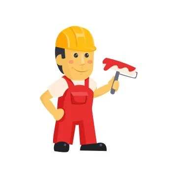 Painter Builder worker  characters with painting equipmen 스톡 일러스트