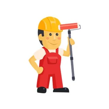Painter Builder worker  characters with painting equipmen 스톡 일러스트