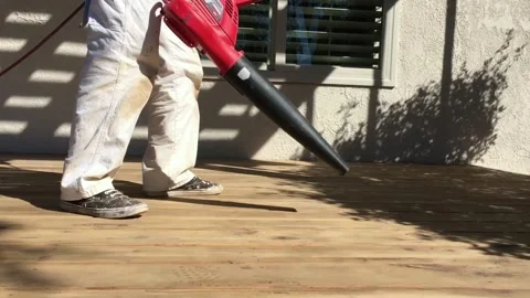 Painter cleaning deck before waterproofing. Paint prep. Painting 스톡 동영상 278580129