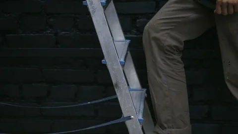 Painter Climbed the Stairs and Took a Jar With Black Paint. Видео 86236096