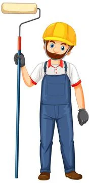 Painter construction worker cartoon character Stock Illustration