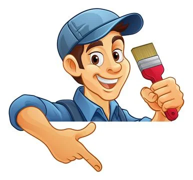 Painter Decorator Cartoon Paint Brush Handyman Stock Illustration
