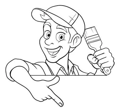 Painter Decorator Cartoon Paint Brush Handyman Stock Illustration