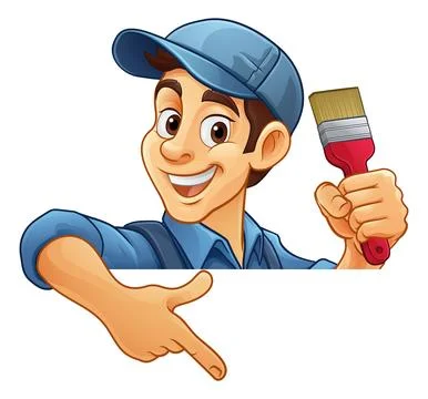 Painter Decorator Cartoon Paint Brush Handyman Stock Illustration