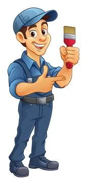 Painter Decorator Cartoon Paint Brush Handyman Stock Illustration