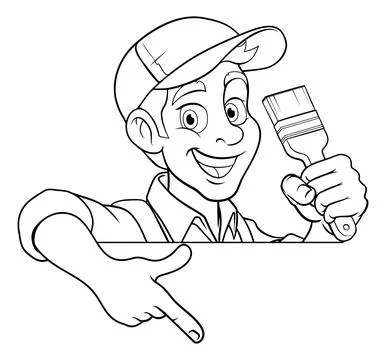 Painter Decorator Cartoon Paint Brush Handyman 스톡 일러스트