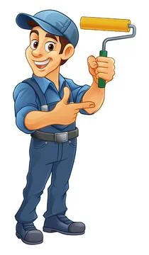 Painter Decorator Cartoon Paint Roller Handyman Stock Illustration
