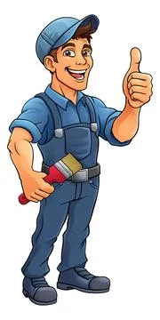 Painter Decorator Paint Brush Cartoon Handy Man Illustrazione stock