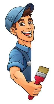 Painter Decorator Paint Brush Cartoon Handy Man Illustrazione stock
