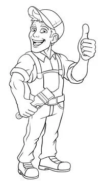 Painter Decorator Paint Brush Cartoon Handy Man Illustrazione stock