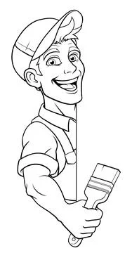 Painter Decorator Paint Brush Cartoon Handy Man Stock-Illustration