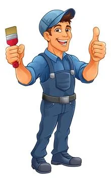 Painter Decorator Paint Brush Cartoon Handy Man Stock Illustration