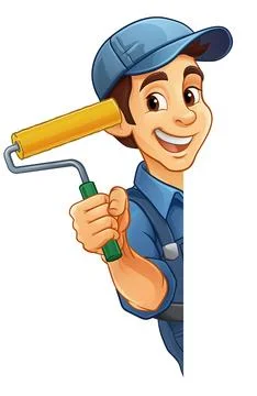 Painter Decorator Paint Roller Cartoon Handy Man Stock Illustration