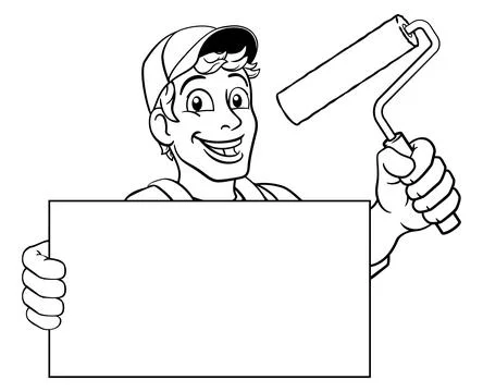 Painter Decorator Paint Roller Cartoon Handy Man Stock Illustration