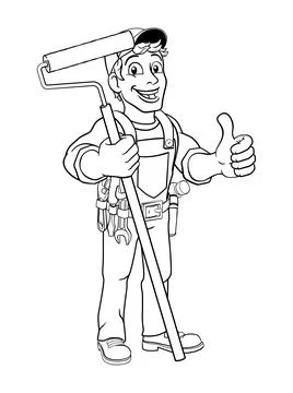 Painter Decorator Paint Roller Cartoon Handy Man Stock Illustration