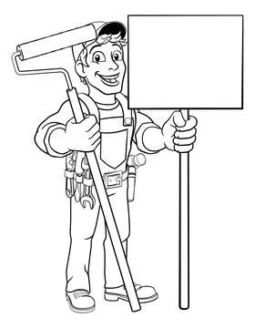 Painter Decorator Paint Roller Cartoon Handy Man Stock Illustration
