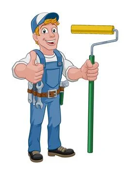 Painter Decorator Paint Roller Cartoon Handy Man Stock Illustration