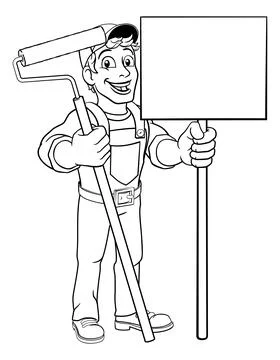 Painter Decorator Paint Roller Cartoon Handy Man Stock Illustration