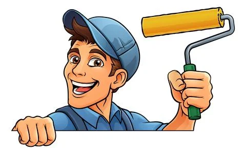 Painter Decorator Paint Roller Cartoon Handy Man Stock Illustration