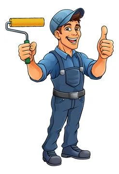 Painter Decorator Paint Roller Cartoon Handy Man Illustrazione stock