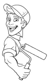 Painter Decorator Paint Roller Cartoon Handy Man Illustrazione stock