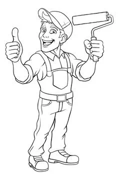 Painter Decorator Paint Roller Cartoon Handy Man Stock-Illustration