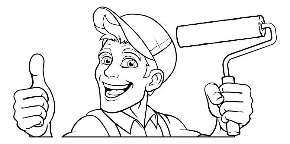 Painter Decorator Paint Roller Cartoon Handy Man Stock Illustration
