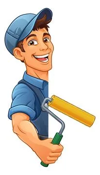 Painter Decorator Paint Roller Cartoon Handy Man Stock Illustration