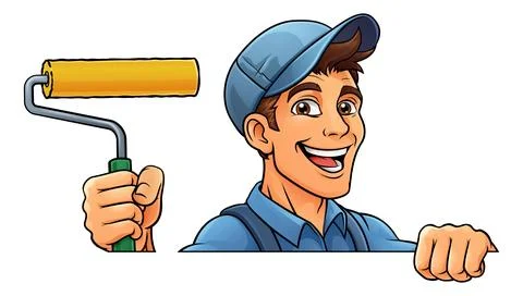 Painter Decorator Paint Roller Cartoon Handy Man Stock Illustration