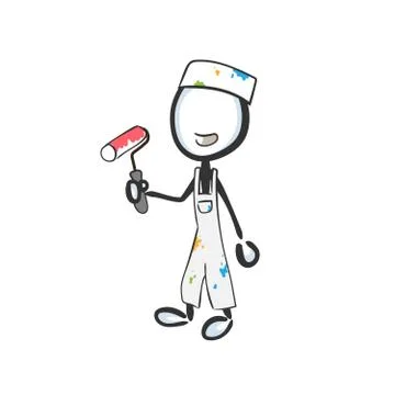 Painter, decorator with a roller. Interior design painting profession. Hand d Stock Illustration