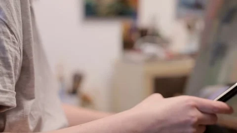 Painter With A Digital Tablet In Her Studio Stock Footage 83910044