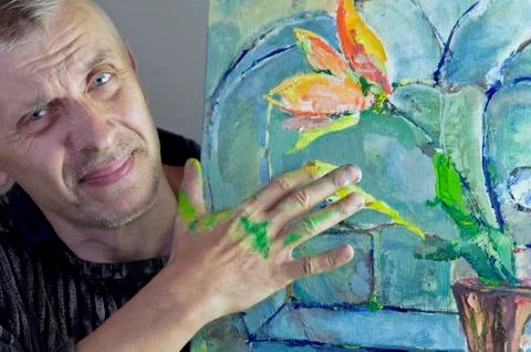 Painter With Dirty Hands 写真素材