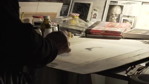 A painter at draw 스톡 동영상 166634770