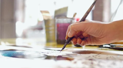 Painter drawing amazing artwork hand closeup Video stock 59221792