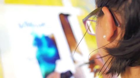 Painter drawing with brush and water closeup 스톡 동영상 59221993