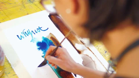 Painter drawing with brush and water closeup 스톡 동영상 59222086
