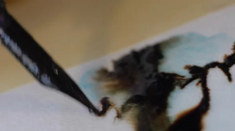 Painter drawing with water colors on paper macro 스톡 동영상 59222409