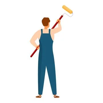 Painter holding paint roller and getting ready to paint wall Ilustración de archivo